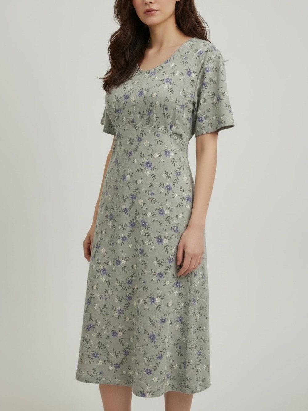 Vintage 90’s Erika Studio Sage Green Floral MIDI Cottage Core Dress  Large